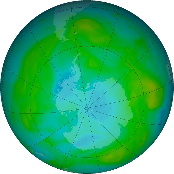 Antarctic ozone map for 31 January 1984
